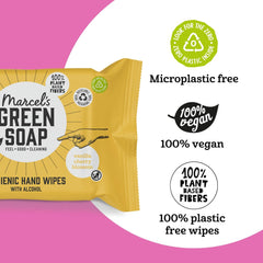 Paquet de 60 lingettes humides pour les mains au savon vert Marcel's - Vanille et fleur de cerisier - À base de plantes - Biologique