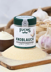 Fuchs Gewürze - Ail granulé - würzig-zwiebliger Geschmack für Tzatziki, Knoblauchbutter oder Gemüsegerichte - ingrédients naturels - 85 g en wiederverwendbarer, recyclebarer Dose