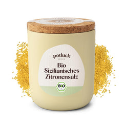 Repas-partage | Bio Sizilianisches Zitronensalz | Gewürzsalz for Fisch, Meeresfruchte, Gemüse, Salad and Dressings | 140g en céramique