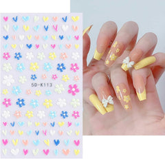 JMEOWIO 3D Nagelsticker Frühling Blumen 5 Blatt Nagelaufkleber 5D Stereoskopisch Selbstklebend Bunte Blüte Nail Art Sticker Décoration Nageldesign Zubehör