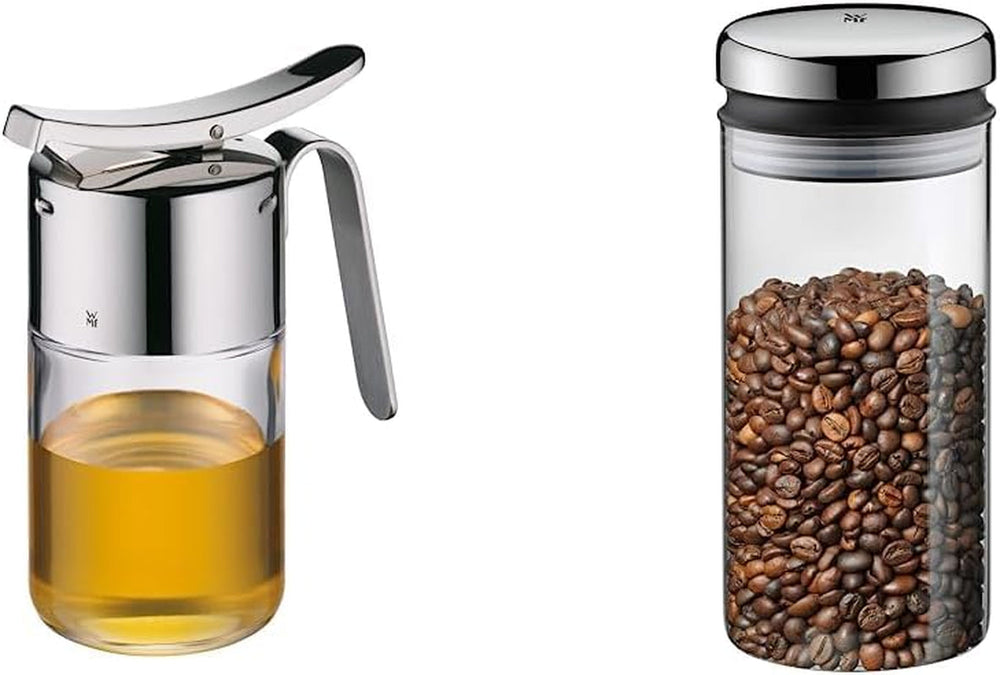 Distributeur de sirop/miel WMF Barista 240 ml, pot de conservation en verre et réservoir 1 L, hauteur 21,5 cm, pot de conservation avec couvercle, récipient à grains de café, pot de céréales, pot de conservation des aliments avec large ouverture de remplissage, boîtes de conservation des aliments Naty Shop Storage Box Pack