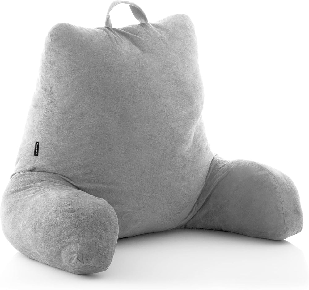 PernÄ de citit InnovaGoods Huglow cu cotierÄ, pentru canapea, pat Èi covor, pernÄ de citit cu suport lombar Èi mĂąner de transport, ergonomicÄ, previne disconfortul Èi durerea, gri