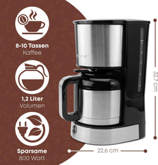 Cafetière Clatronic® avec carafe thermos pour 8 à 10 tasses de café (env. 1,2 l) | Cafetière filtre en inox | Carafe Thermos à Double Paroi | Aucune perte de température | Cafetière 800 W | KA 3805