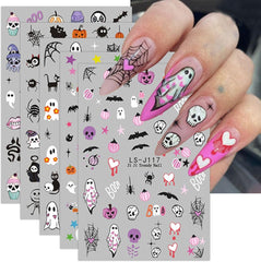 JMEOWIO Nagelsticker Halloween Süßer Geisterkürbis 9 Blatt Nail Art Sticker Selbstklebend Nagelaufkleber Dekoration Nageldesign Zubehör