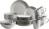 MÄSER Ramă metalică, Set de veselă modern pentru 6 persoane cu ramă de culoarea alamei, Serviciu combinat cu 24 de piese cu forme de cupe fără ramă, Gresie, Gri