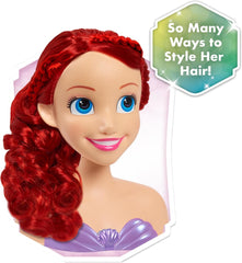 Tête de cheveux de princesse Disney Ariel Just Play, 20 cm, avec accessoires, ensemble de 7 pièces, jouet à cheveux rouges pour enfants de 3 ans et plus