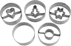 Lot de 5 boîtes à biscuits Städter Linzer, design Spitzbub, acier inoxydable - diamètre 4 cm - hauteur 1,5 cm - convient pour la pâtisserie ou le bricolage, 954199, argent