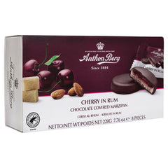 Cerises au rhum – 220 g – 8 pièces de chocolat noir avec gelée de cerises et rhum – Spécialité de pâte d'amande aux fruits et alcool – Chocolat à l'alcool – Idée cadeau