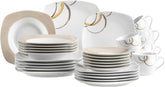 MÄSER Nela service de table combiné, série 30 pièces, service de table carré pour 6 personnes, blanc/marron