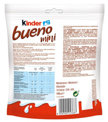 Kinder Bueno Mini – Batoane de ciocolată cu napolitană crocantă, cremă de lapte și alune și ciocolată fină cu lapte – Dulciuri pentru Carnaval – 1 pungă de mini batoane ambalate individual (1 x 108 g)
