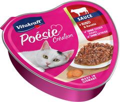 Vitakraft Poésie Création, hrană umedă pentru pisici, hrană umedă în sos, cu carne de vită și morcov, pachet vrac, fără zahăr adăugat sau cereale (15 x 85g)