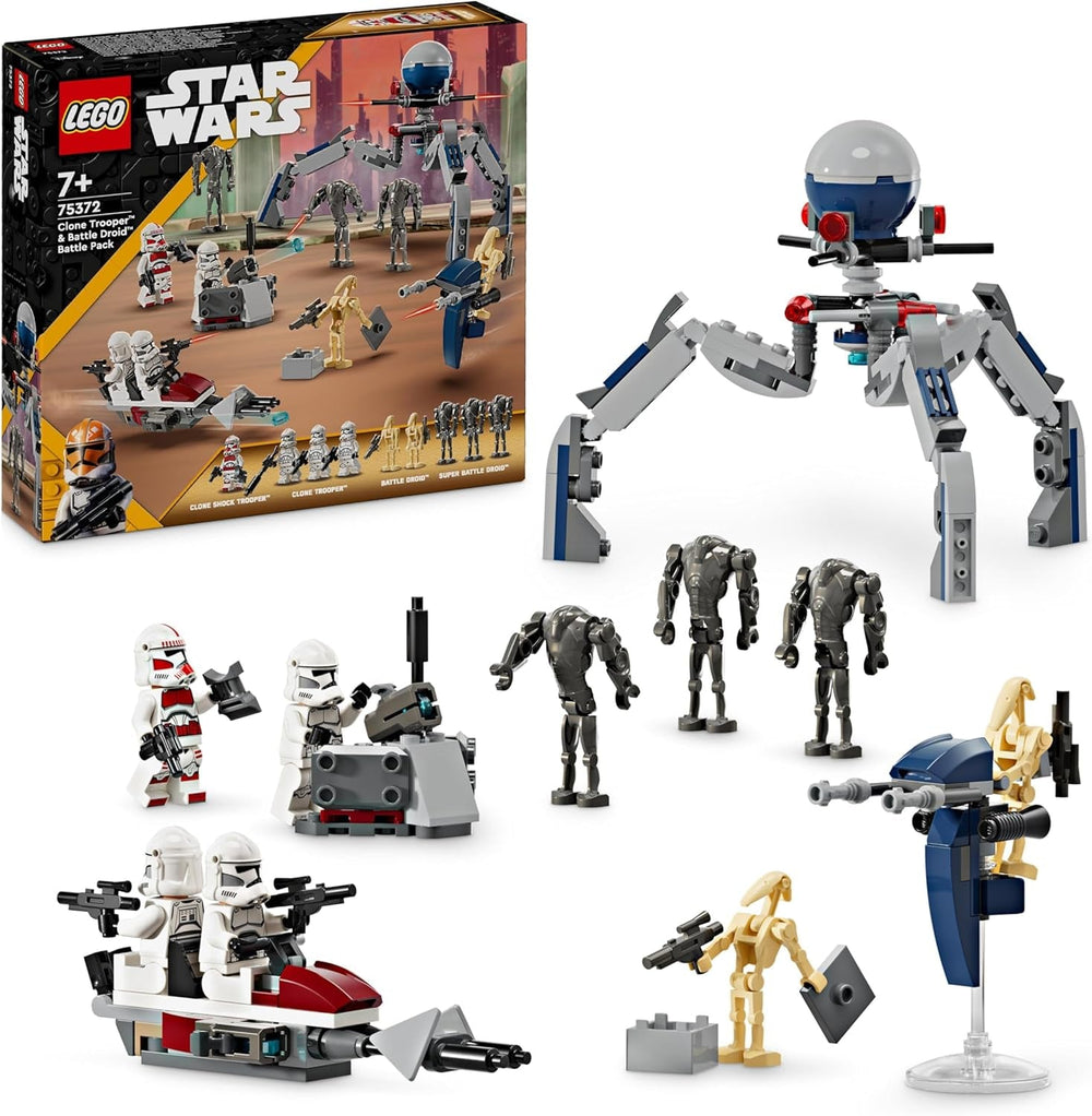 LEGO Star Wars 75372 Pack de combat Clone Trooper et Battle Droid, Incl. 4 figurines, 5 droïdes et une moto speeder avec un tireur - Jouet de construction pour garçons et filles à partir de 7 ans Jeux de construction Besuche den LEGO-Store Battle pack