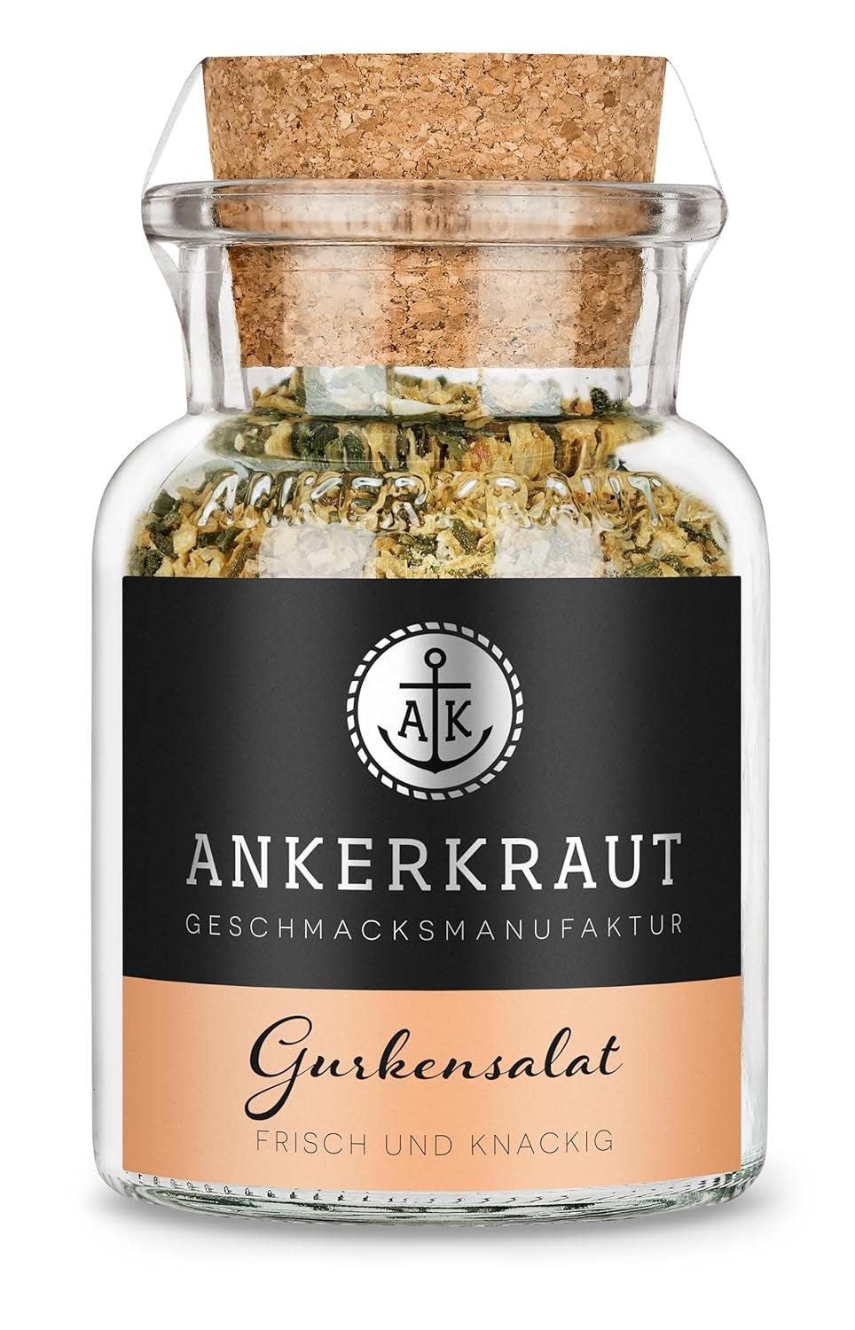 Ankerkraut Gurkensalat, 60 g im Korkenglas, Würze Gurken-Salat Ganz Einfach, Zuckerfrei und Ohne Geschmacksverstärker, Mischung würzender Zutaten für Salat