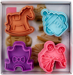 Set d'emporte-pièces et éjecteurs thème bébé, 4 pièces, plastique, multicolore, 13 x 13 x 4 cm, 4 unités