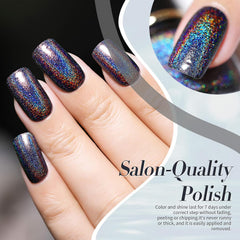 Vernis à ongles à paillettes Born Pretty, vernis à ongles noir brillant à paillettes arc-en-ciel Super Shine