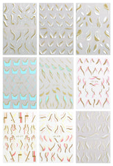 JMEOWIO Nagelsticker Französischer Tipp 9 Blatt Nail Art Sticker Selbstklebend Nagelaufkleber Glitzer Wellenlinie Dekoration Nageldesign Zubehör