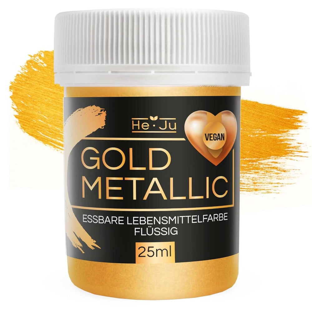 Colorant alimentar lichid auriu metalic He-Ju 25ml, sclipici comestibil pentru băuturi și alimente (auriu metalic, 25ml)