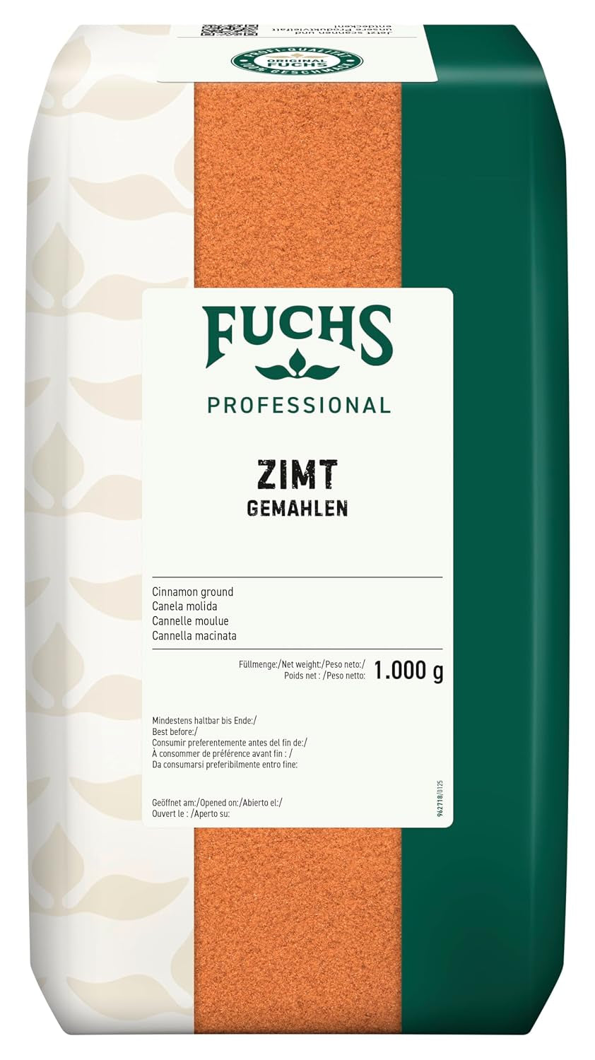 Fuchs Professional - Zimt gemahlen | Zum Würzen von Süßen et Würzigen Gerichten | Qualité professionnelle pour les grossistes et la gastronomie | Sac recyclable de 1 kg