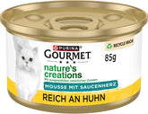 Hrană umedă pentru pisici Gourmet Nature's Creations Mousse cu sos Heart, bogată în pui, pachet de 12 (12 x 85g)