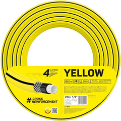 Tuyau d'arrosage Cellfast JAUNE, léger, résistant, 4 brins, tresse croisée durable, résistant aux UV et aux algues, résistant à la torsion, technologie REACH, 20 bar, -10/+50°C, fermeture: 1/2", 20m