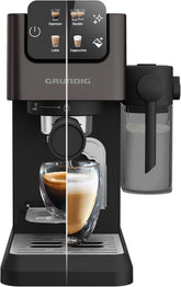 Espressor portafilter GRUNDIG KSM 5330 cu recipient de lapte integrat, putere 1628 W, presiune pompă 15 bar, duză dublă, afișaj tactil color, BrewSense, CreamyPro, Inox închis/Negru