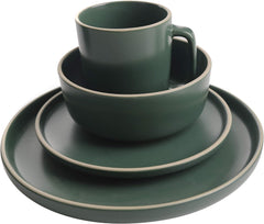 Zuma Ménagère ronde 16 pièces, assiettes, bols, tasses, couverts, service pour quatre (16 pièces), vert