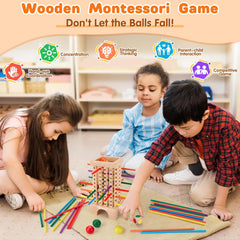 Japace Jeu de société Montessori en bois, 42 bâtons en bois colorés, jeu de dés, jouet d'apprentissage des mathématiques pour les âges 3, 4, 5, 6 ans, jouet de motricité fine et de comptage, jeu familial, jeu de voyage pour enfants