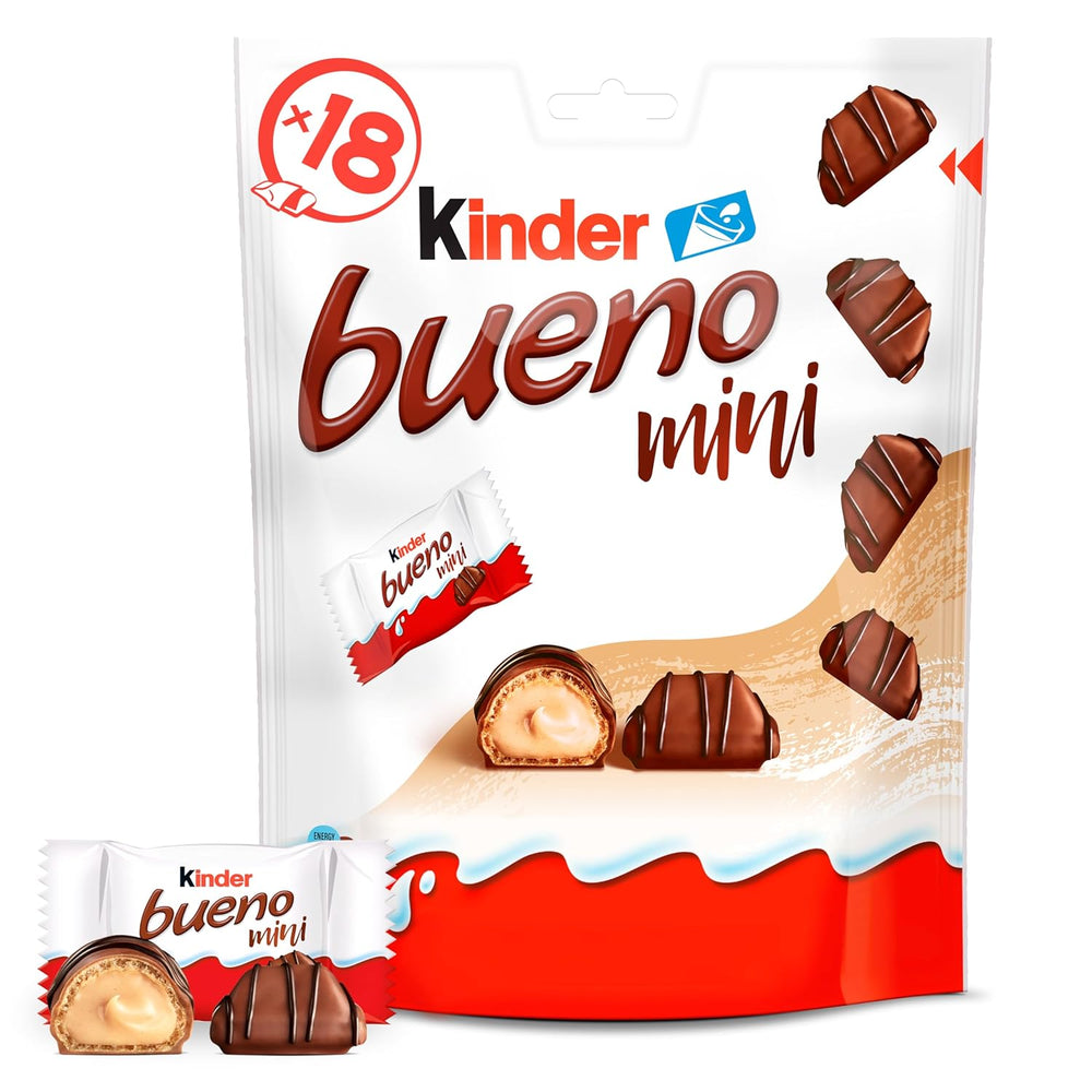 Kinder Bueno Mini - Gaufrettes croquantes au chocolat, crème de lait et noisettes et chocolat au lait fin - Friandises de carnaval - 1 sachet de mini barres emballées individuellement (1 x 108 g)