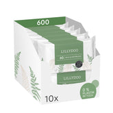 LILLYDOO Lingettes humides vertes, 600 unités (10 x 60), 100 % sans plastique, résistantes aux déchirures – Sans parfum, douces et naturelles, nettoyage doux pour les peaux sensibles, testées dermatologiquement