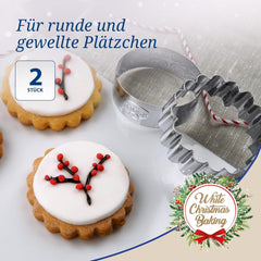 Dr. Oetker Lot de 2 emporte-pièces ronds et ondulés - Emporte-pièces motif Noël blanc - Emporte-pièces en acier inoxydable pour Noël