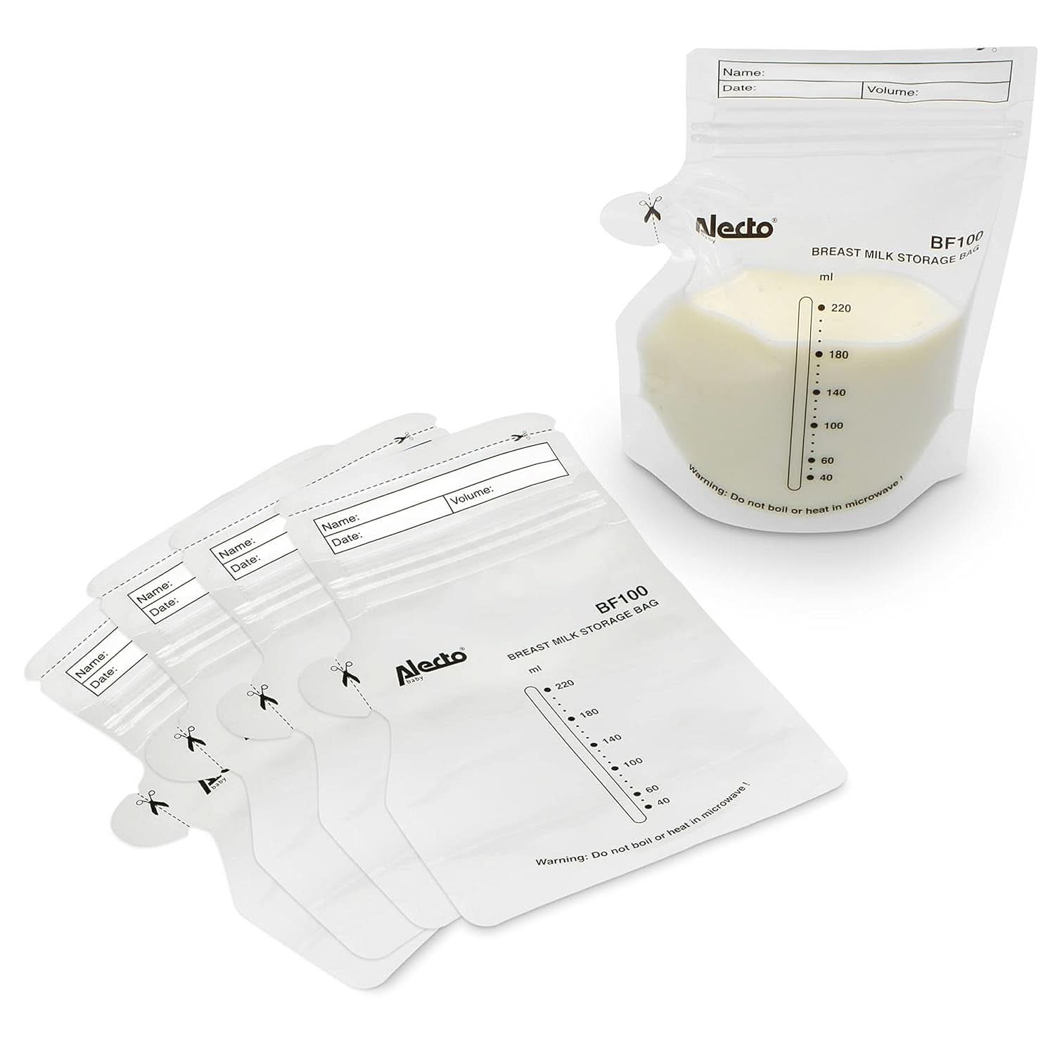 BF100 Pungă de depozitare pentru lapte matern - Pungă pentru lapte matern - capacitate 220 Ml - 100 bucăți - Transparent Accesorii Hrana si Alaptare Bebe Naty Shop