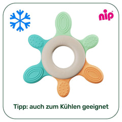 pincement – Anneau de dentition | Anneau de dentition durable pour bébés à partir de 3 mois, composé à plus de 65 % de matières premières naturelles. Pour un massage doux des gencives, de la langue et des dents | Rouge/Vert/Orange