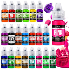 Colorant alimentaire en gel - 22 couleurs x 6G Colorant alimentaire en gel hautement concentré pour gâteaux, pâtisserie, œufs de Pâques, boissons - Colorant alimentaire sans sucre pour fondant, glaçage, slime, décoration de gâteaux