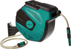 Amazon Basics Enrouleur de tuyau mural avec tuyau, enroulement automatique, 15 m, vert marine, noir