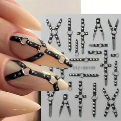 2PCS 5D Embossed Gothic Punk Nagelsticker, Nagel Sticker Selbstklebend Kreuz et X-Form Halloween Nagelaufkleber, Nageldesign Zubehör Für Damen Nail Art