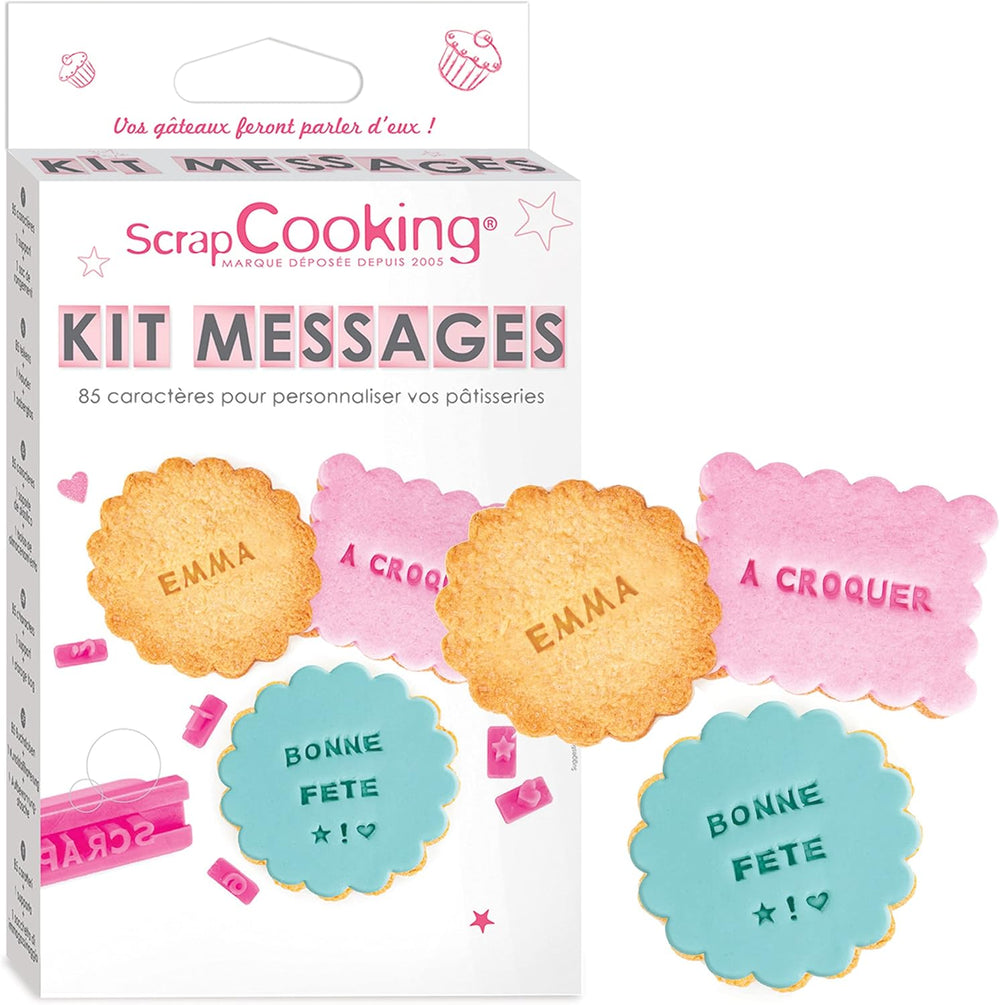 ScrapCooking 3700392420413 Ensemble de tampons à biscuits chiffres et lettres – pour fondant, biscuits, pâtisserie – matrices décorées sur mesure, plastique, rose