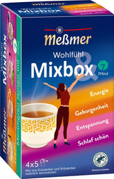 Meßmer Wohlfühltee Mixbox | 20 pliculețe de ceai | 5X Energie | 5X Siguranță | 5X Relaxare | 5X Somn bun | Un mix de ceaiuri din plante din gama Meßmer Wohlfühl