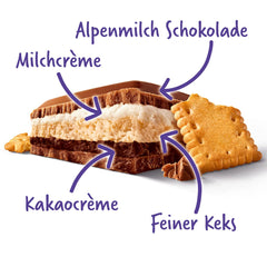 Milka Mmax Chocolat et Biscuits – Chocolat au lait alpin fourré à la crème de lait et morceaux de biscuits croustillants – 300g