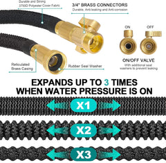 Tuyau d'arrosage 30 m Tuyau d'arrosage 10 Voies Pistolet pulvérisateur et raccords en Laiton Massif Tuyau Flexible Tuyau d'arrosage Extensible Noir 30 m