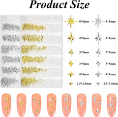 400 pièces de breloques pour ongles en forme d'étoile dorée et argentée, décorations en métal 3D en forme d'étoile, conception d'ongles en forme d'étoile en forme de taille gemme pour décoration d'ongles