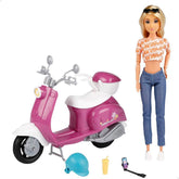 Isabella Gelenkpuppe mit Roller, 30 cm, Motorrad-Spielzeug, y compris accessoires, Sonnenbrille, Handy, Selfie-Halterung, Helm, Refreshment, Puppen für Mädchen, Geschenke ab 3 Jahren (47812)