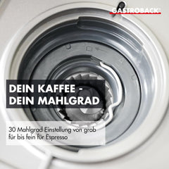 Machine à expresso GASTROBACK avec moulin comprenant pot à lait, presse-agrumes et porte-filtre en acier inoxydable - Machine à expresso Barista avec mousseur à lait - Machine à expresso avec 30 réglages de mouture