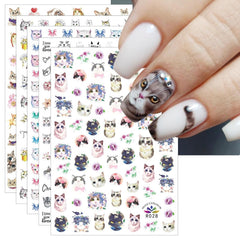 JMEOWIO Nagelsticker Tierische 8 Blatt Nail Art Sticker Selbstklebend Nagelaufkleber Katze Niedlich Dekoration Nageldesign Zubehör