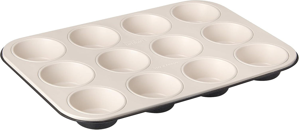 Zenker 12 muffins diamètre Ø 7 cm CREME NOIR, Plaque à pâtisserie pour muffins avec revêtement antiadhésif renforcé de céramique Moules et plaques à pâtisserie Naty Shop
