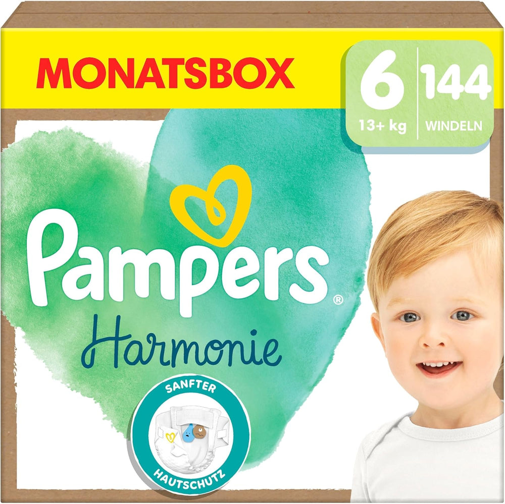 Couches Pampers Harmony taille 6, 144 couches, 13 kg+, protection douce de la peau avec protection 100 % Pampers