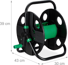 Relaxdays Enrouleur de Tuyau d'arrosage Vide pour Tuyau d'arrosage 30 m 1/2", Hauteur-Largeur 39 x 43 x 30 cm, Noir-Vert