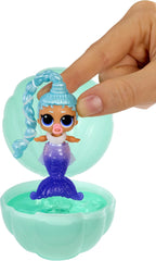 Mdr Surprise ! Mermaid Makeover Magic Baby Sisters – Queue de sirène à couleur changeante avec boule de palourde à exposer, 6 poupées à collectionner – 4 ans et plus
