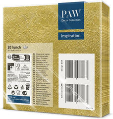 PAW - Serviettes 3 Plis (33 X 33 Cm) I 20 Pièces I Parfaites pour les Anniversaires, Fêtes, Mariages, Communions et Fêtes I Serviettes en Papier Colorées - Occasions Spéciales, Ornements I Inspiration Classique (Or)