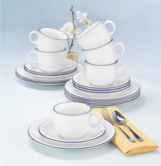 Serviciu de cafea Seltmann Weiden cu 18 piese | Serie compactă, margine albastră | Setul include 6 farfurii pentru micul dejun, 6 cești de cafea și 6 farfurioare, albastre