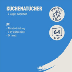 Par Amazon Rouleau de cuisine, 3 épaisseurs, 16 rouleaux (4 rouleaux, lot de 4), 64 feuilles par rouleau, certifié Fsc